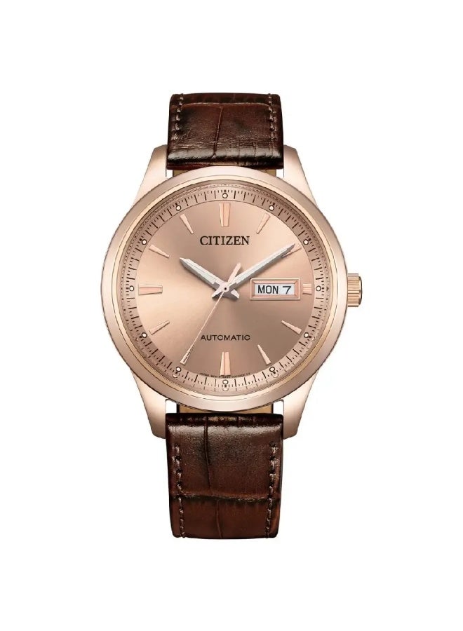 سيتيزن Mechanical Men's Watch NY4062-04X, 40 mm Rose Gold Dial, Stainless Steel Case & Brown Leather Strap, 50 m WR - Image 1