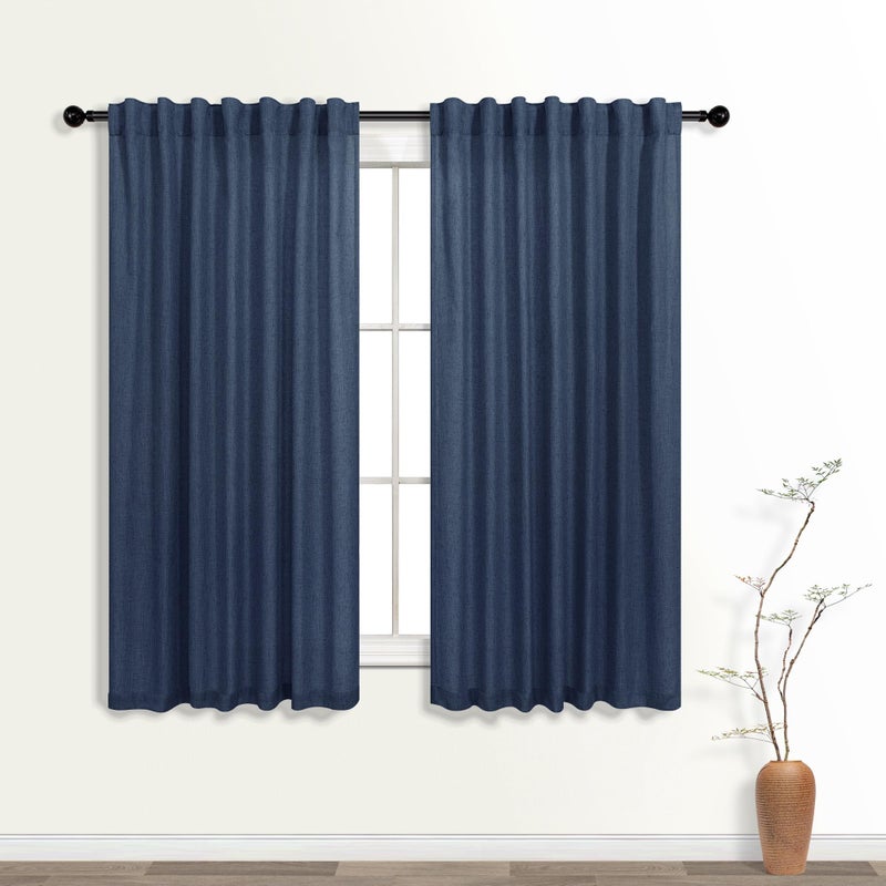 KOUFALL Navy Blue Kitchen CurtainsLinen Sheer Small Window Curtains for Bathroom45 Inch LengthDark Blue