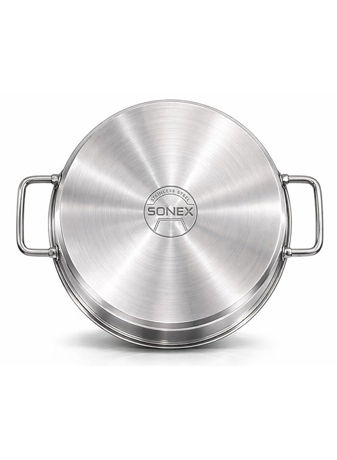 SONEX Mega Super Pot, 22 cm (5 Ltr) Stainless Steel Cooking Pot/Casserole – Durable Handles, Glass Lid, Sandwich Bottom for Even Heating, Sleek Modern Design for Efficient and Stylish Cooking - Image 4