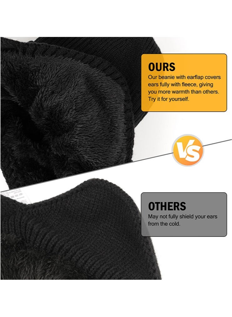 meayul Mens Beanie with Brim and Ear Flaps, Windproof Fleece Lined Knit Winter Hat, Warm Outdoor Mens Wooly Hats - Image 2