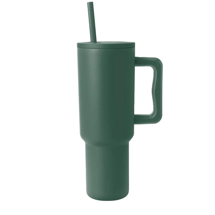 Apexx 1200ML Stainless Steel Insulated Tumbler with Lid Straw Leak Proof Double Wall Vacuum Mug for Hot Cold Beverages 40oz Travel Cup with Handle for Office Gym and Travel Green - Image 1