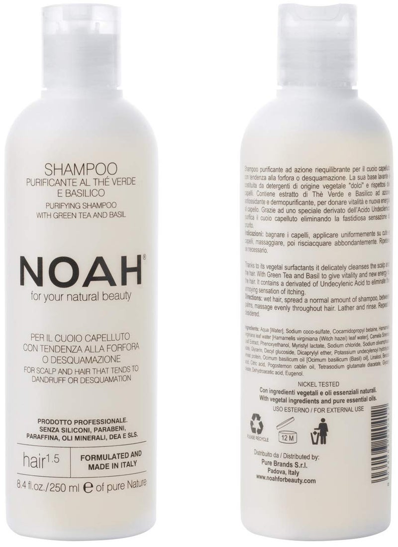 Noah Hair - 1.5 Purifying Shampoo with Green Tea and Basil - Organic Shampoo - With Green Tea Extract and Essential Oils– Natural Shampoo - Dandruff Shampoo - Hair Care for Natural Beauty - 8.5 fl.oz - Image 1