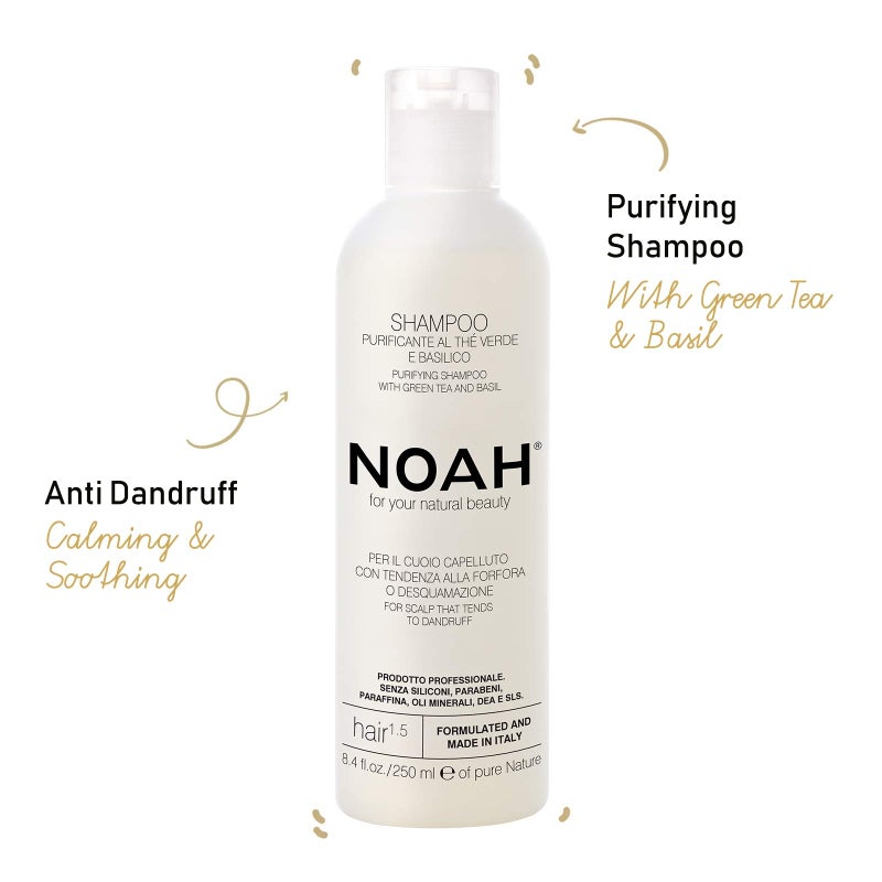 Noah Hair - 1.5 Purifying Shampoo with Green Tea and Basil - Organic Shampoo - With Green Tea Extract and Essential Oils– Natural Shampoo - Dandruff Shampoo - Hair Care for Natural Beauty - 8.5 fl.oz - Image 2
