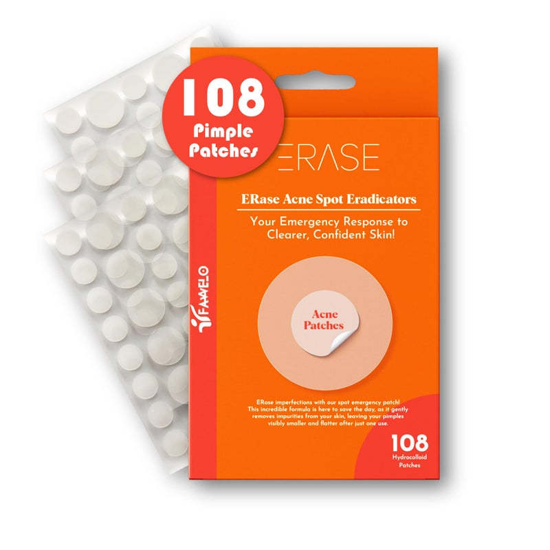 Erase Pimple Patches for Face FastActing Acne Patches with Hydrocolloid Patch Technology 108 Patches Parches Para Acne Invisible Design Secure Adhesion for Proactive Acne Treatment for Face