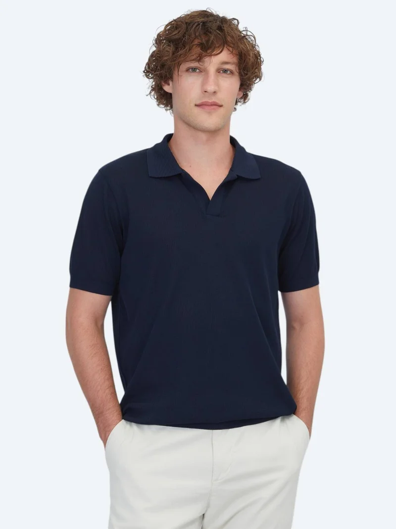 Kip Navy Blue Striped 100% Cotton T-Shirt