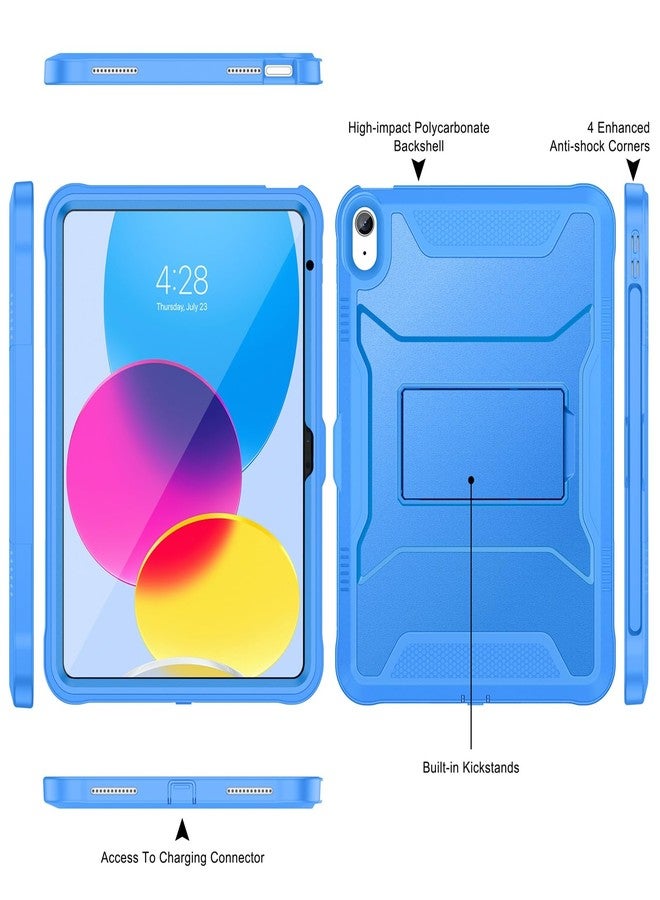 Soke Case for iPad 10th Generation 10.9-inch 2022, with Built-in Screen Protector and Kickstand, Rugged Full Body Protective Cover for New Apple iPad 10.9 Inch - Blue - Image 3