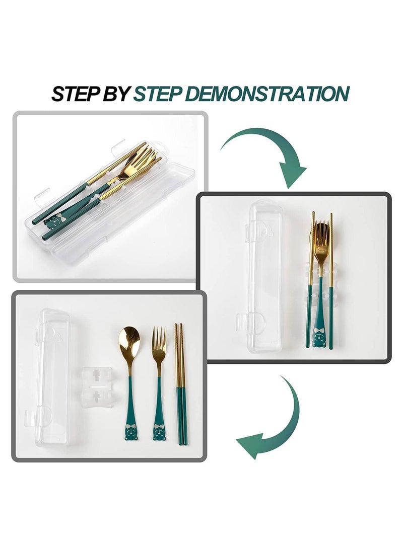 Y&D Portable Utensil Set 18/8 Stainless Steel Flatware 4pcs Travel Camping Fork Spoon Chopsticks with Case Cute Pocket Utensils for Lunch Picnic - Image 4