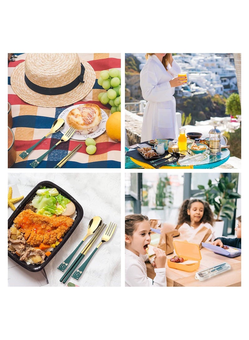 Y&D Portable Utensil Set 18/8 Stainless Steel Flatware 4pcs Travel Camping Fork Spoon Chopsticks with Case Cute Pocket Utensils for Lunch Picnic - Image 2