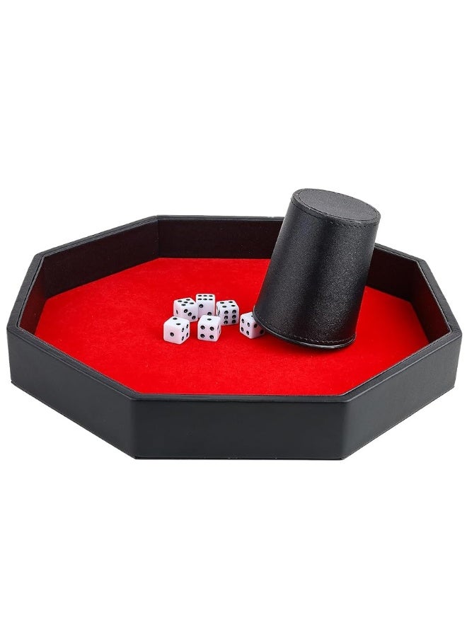 RERIVER Dice Rolling Tray Felt Lined PU Leather Octagon Dice Tray for Dungeon Crawler Games Red - Image 4