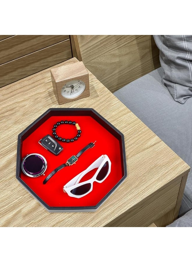 RERIVER Dice Rolling Tray Felt Lined PU Leather Octagon Dice Tray for Dungeon Crawler Games Red - Image 5
