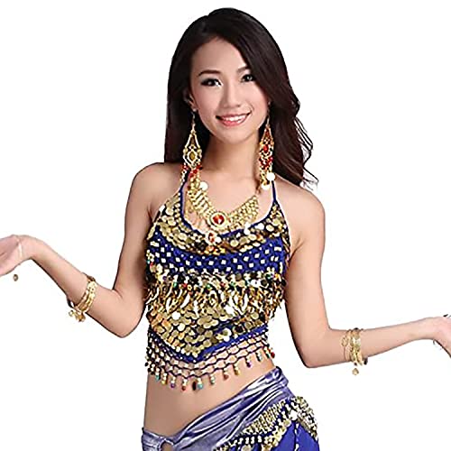 VRITRAZ Women's Chiffon Belly Dance Sequin Chiffon Top, Harem Pants And Hip Scarf Ringy Fancy Pants (Blue) - Image 5