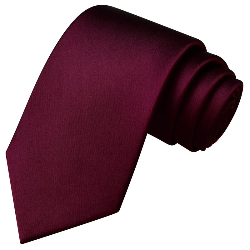 Branduce Maroon Burgundy Tie Solid Satin Ties for Men Silk Blend Necktie for Wedding Business (TA11-32) - Image 5