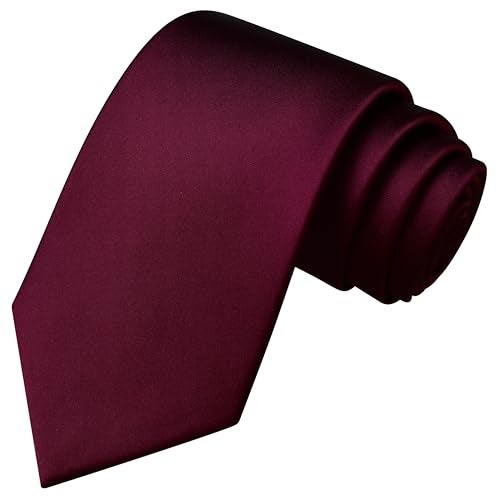 Branduce Maroon Burgundy Tie Solid Satin Ties for Men Silk Blend Necktie for Wedding Business (TA11-32) - Image 1