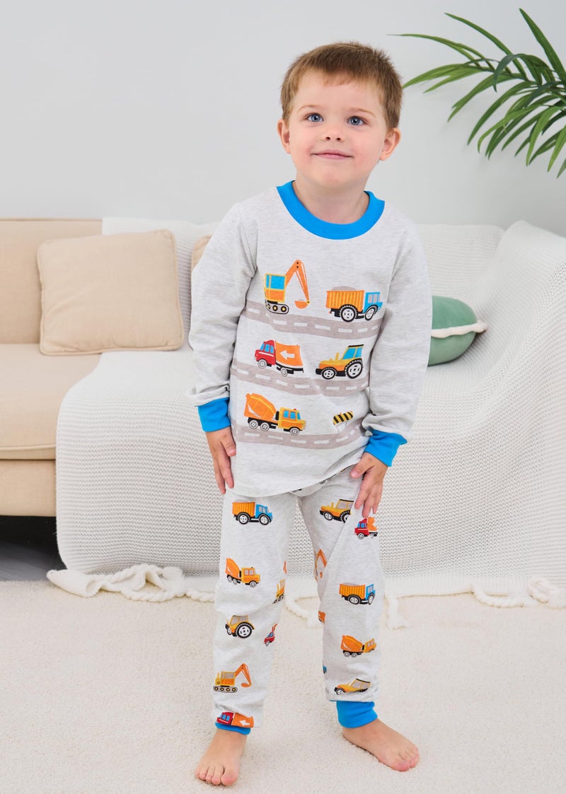 Popshion Boys Pajamas Truck 100% Cotton Construction Pjs Toddler 2 Piece Long Sleeve Sleepwear Kids Christmas Clothes Set 5t - Image 4