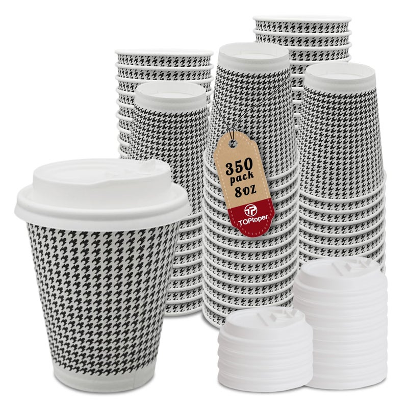 TOPtoper 350 Pack 8 oz Insulated Disposable Coffee Cups with Lids, Double Wall Corrugated Paper Hot Cups Bulk To Go Disposable Cups for Hot Beverage or Cold Drinks Ideal for Cafes - Image 1