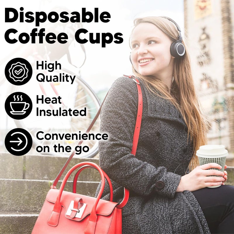 TOPtoper 350 Pack 8 oz Insulated Disposable Coffee Cups with Lids, Double Wall Corrugated Paper Hot Cups Bulk To Go Disposable Cups for Hot Beverage or Cold Drinks Ideal for Cafes - Image 2