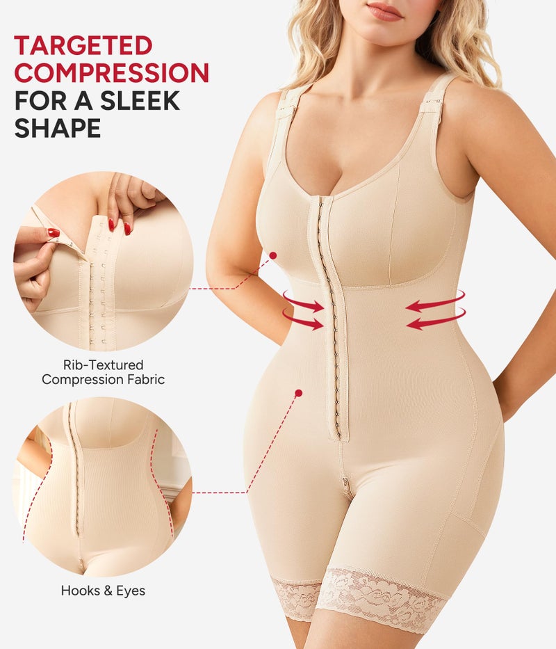 Nebility Fajas Colombianas Moldeadoras Shapewear for Women Tummy Control Postpartum Body Shaper Butt Lifter Bodysuit with Zipper Crotch(Beige, Medium) - Image 3