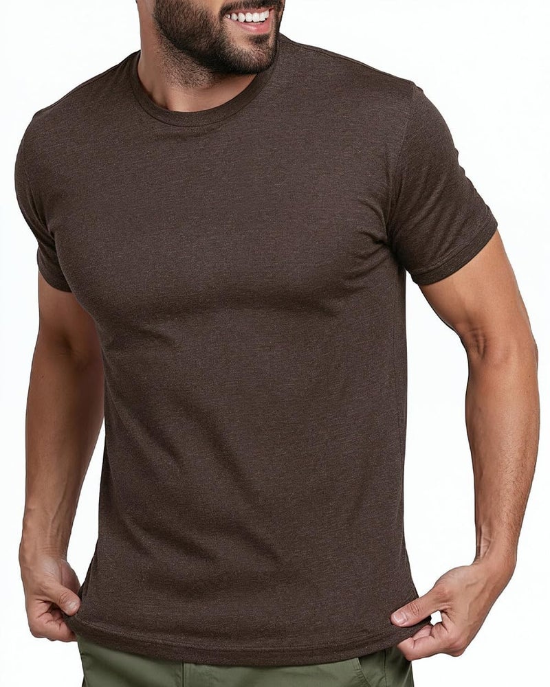 INTO THE AM Men's Plain Basic Tees - Fitted Essential Crewneck Blank T-Shirts Casual Gym Classic Short Sleeve True Fit Fashion Undershirts Tshirts for Guys (Brown, Medium) - Image 1