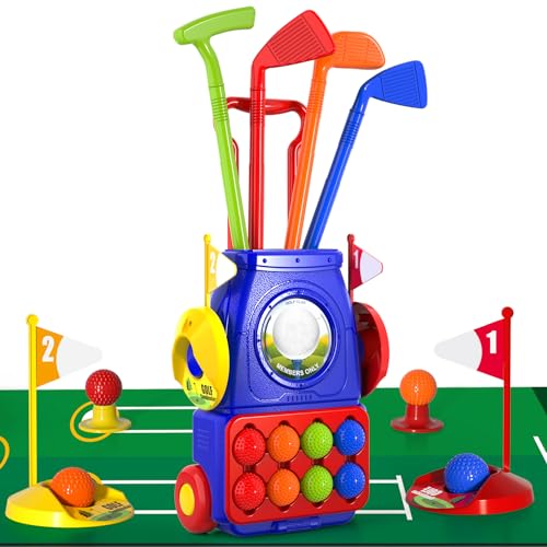 Bennol Toddler Golf Set Toys for Kids Upgraded Kids Golf Cart Toys Sets with 4 Golf Sticks 8 Balls and 1 Mat Indoor  Outdoor Golf Toys for 3 4 5 6 Year Old Boys Girls Toddlers - Image 1