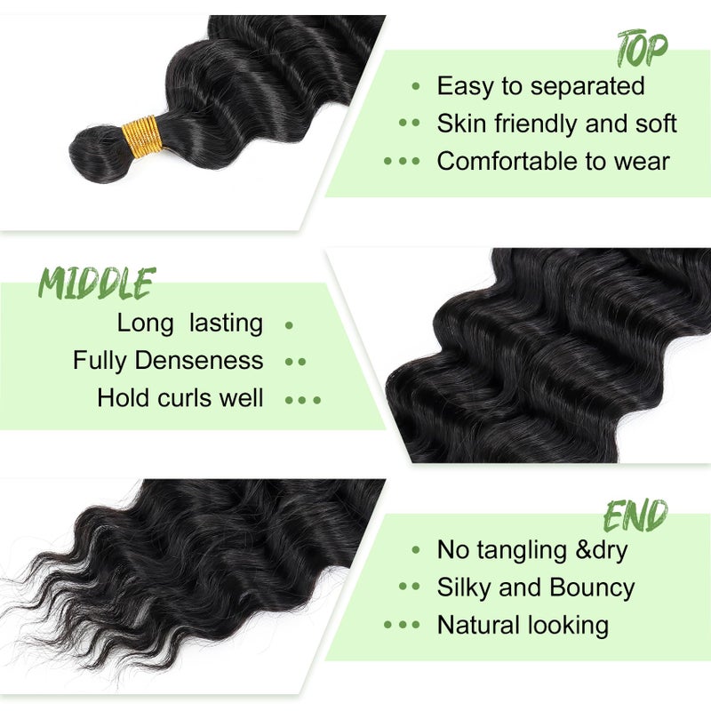Eerya Long Curly Braiding Hair for Kids 12 Inch 2 Packs Deep Ocean Wave Crochet Hair for Black Women Deep Wave Braiding Hair for Boho Braidsï¼ˆ12 inch, #1Bï¼‰ - Image 3