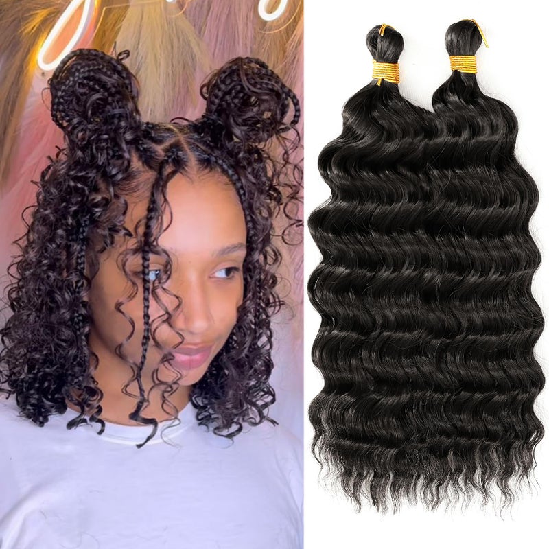 Eerya Long Curly Braiding Hair for Kids 12 Inch 2 Packs Deep Ocean Wave Crochet Hair for Black Women Deep Wave Braiding Hair for Boho Braidsï¼ˆ12 inch, #1Bï¼‰ - Image 1