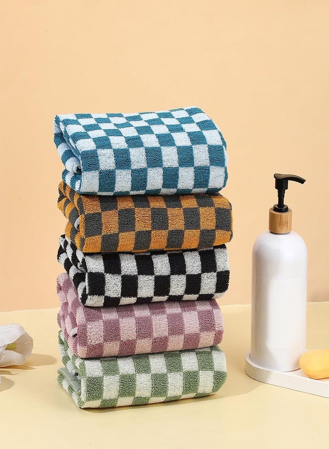 Dimeho 5 Pack Hand Towels Cotton Face Towels Ultra Soft Absorbent Decorative Bathroom Towels Checkered Decor Design Towel for Men Women Bathroom, Kitchen, Gym, and Spa - Image 5