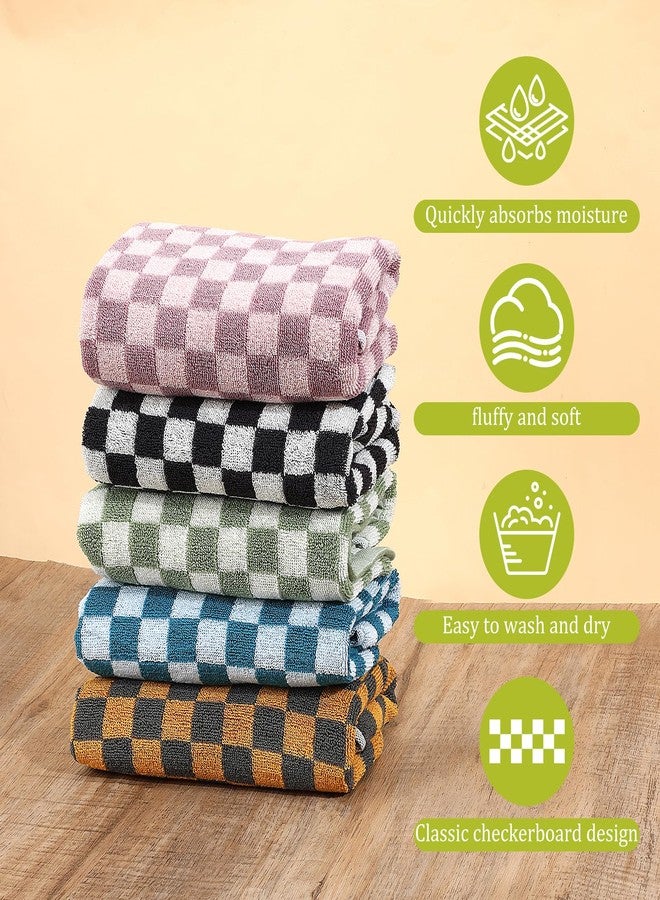 Dimeho 5 Pack Hand Towels Cotton Face Towels Ultra Soft Absorbent Decorative Bathroom Towels Checkered Decor Design Towel for Men Women Bathroom, Kitchen, Gym, and Spa - Image 4