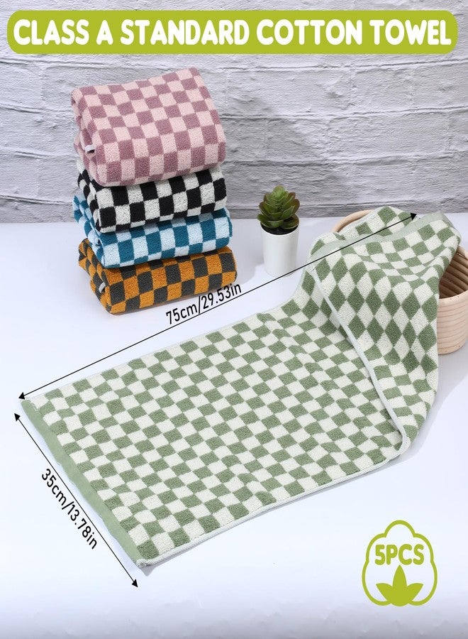 Dimeho 5 Pack Hand Towels Cotton Face Towels Ultra Soft Absorbent Decorative Bathroom Towels Checkered Decor Design Towel for Men Women Bathroom, Kitchen, Gym, and Spa - Image 2