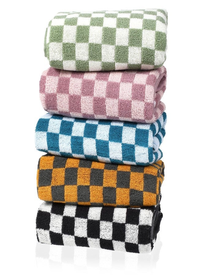 Dimeho 5 Pack Hand Towels Cotton Face Towels Ultra Soft Absorbent Decorative Bathroom Towels Checkered Decor Design Towel for Men Women Bathroom, Kitchen, Gym, and Spa - Image 1