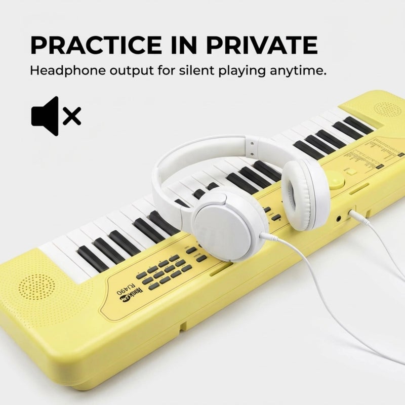 RockJam 49 Key Keyboard Piano, Portable Electronic Music Keyboard with Speakers, USB-C Power or Battery Operation, Headphone Input, 200 Tones, 200 Rhythms, Note Stickers & Lessons - Image 3