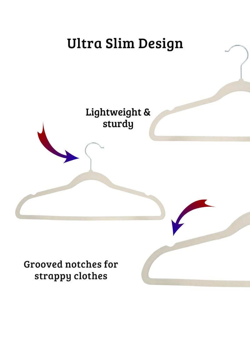 50-Piece Premium Ivory Velvet Non-Slip Hangers with Chrome Hooks – Space-Saving Clothes Hanger Set - Image 4