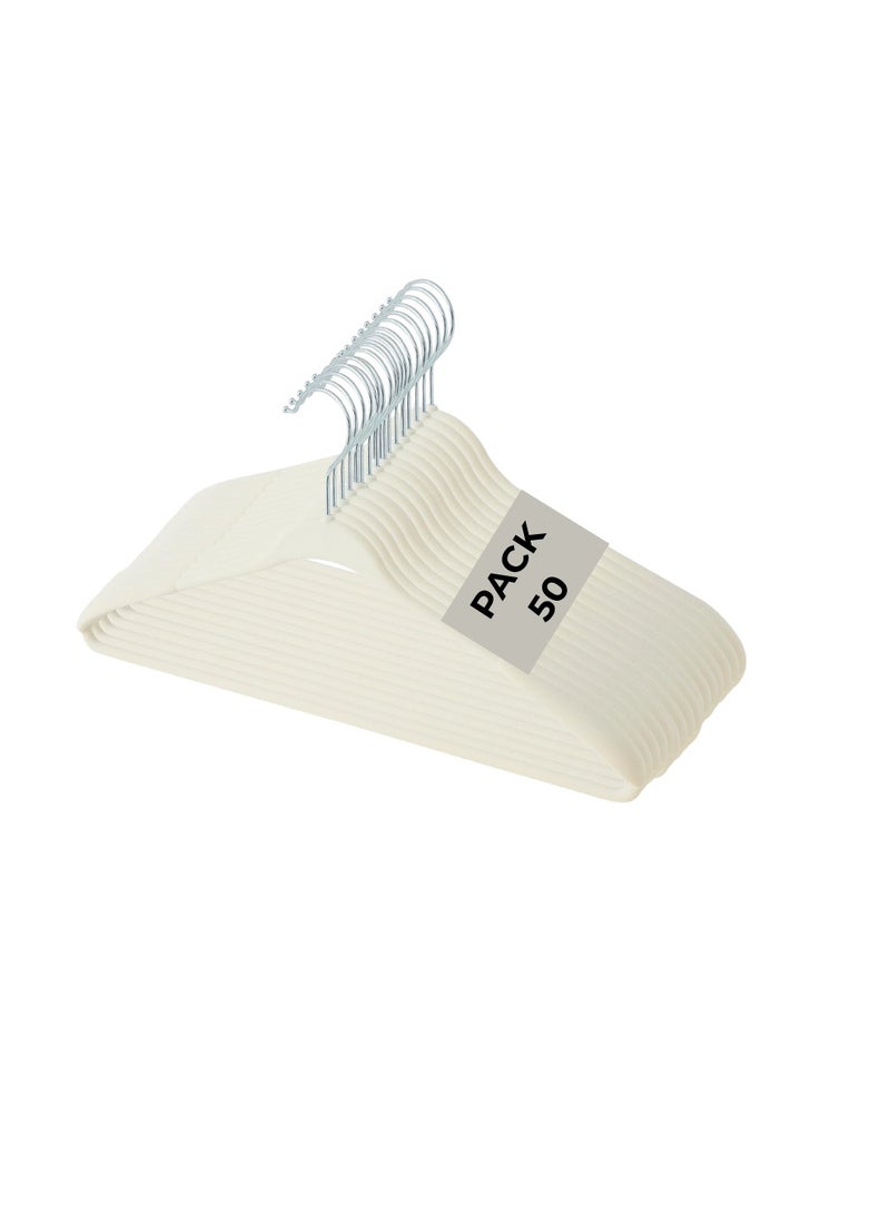 50-Piece Premium Ivory Velvet Non-Slip Hangers with Chrome Hooks – Space-Saving Clothes Hanger Set - Image 1