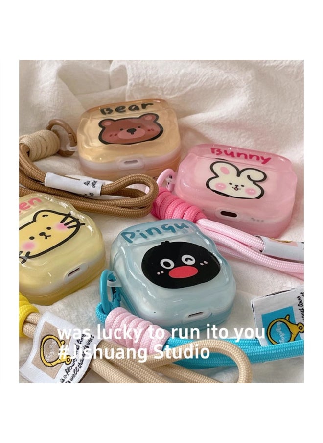 Generic - Ins Cute Cartoon Bear Penguin Suitable For Apple Headset Protective Cover Airpodspro2 Bluetooth Soft Case 4 Generation-Color:Penguin + Lanyard-Applicable Models:Airpods Pro - Image 1