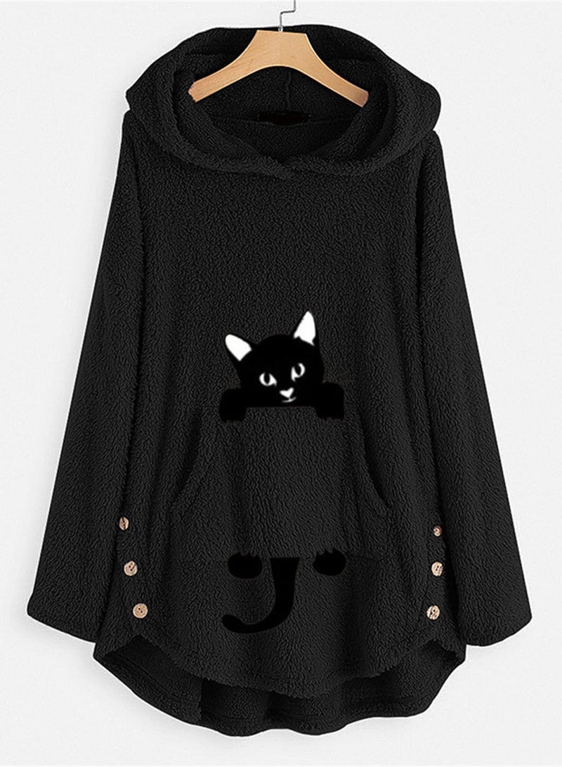 Loquat Autumn And Winter New Embroidered Hoodie Loose Fashion Warm Casual Jacket Black  - Image 1