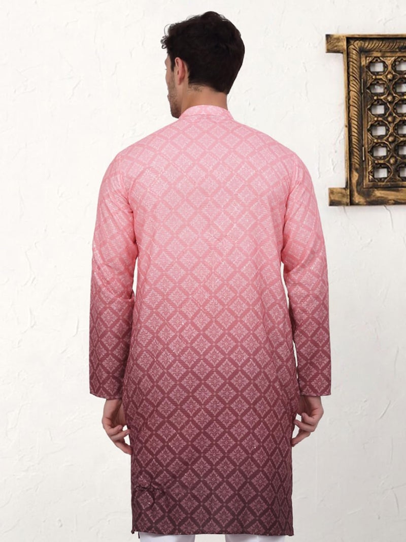 Jompers Men's Coral Ombre Pure Cotton Straight Kurta (Coral, S) - Image 2