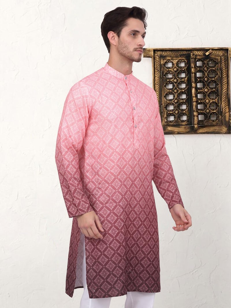 Jompers Men's Coral Ombre Pure Cotton Straight Kurta (Coral, S) - Image 3