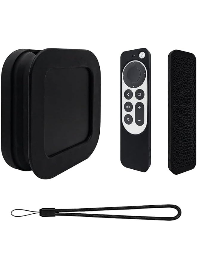 erorex - Mingshore For Tv 4K 2022 Set Top Box Holder Wi‑Fi Ethernet 3Rd Gen Tv7 A15 A2843 A2737 Collapsible Cover With Siri Remote Control Sleeve Soft Silicone Protective Case Black - Image 1
