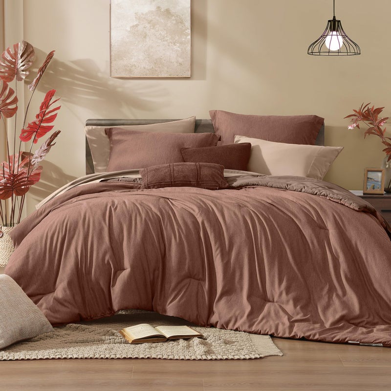 Monbix Queen Comforter Set - 7 Pieces Cationic Dyeing Terracotta Bed in a Bag Queen Bedding Sets with Comforter, Sheets, Pillowcases & Shams, Reversible Bedding Comforters Sets - Image 1