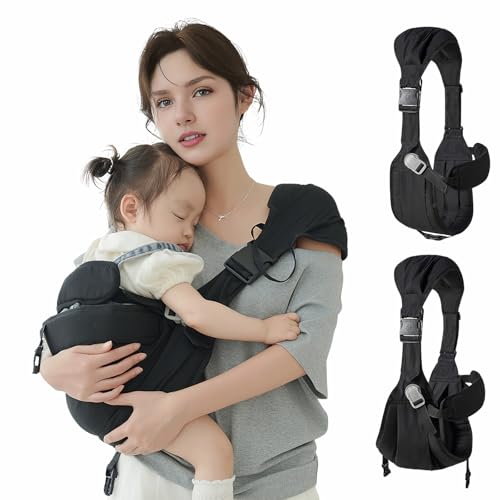 Smanlia Baby Sling Carrier, Baby Carrier Newborn to Toddler Wrpas Carrier Essentials Safety, Portable and Lightweight, Ergonomic-Designed, Non-Slip Hip Seat Carrying 8-55lbs(Black) - Image 1