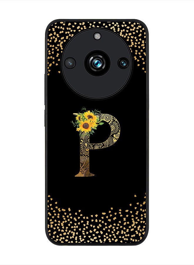 Stylizedd Rugged Black Edge case for Realme 11 Pro/Realme 11 Pro+, Slim fit   Custom Monogram Initial Letter Mandala Floral Pattern Alphabet- P (Dark Pink Rose) - Image 1