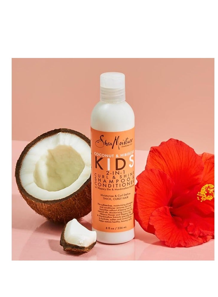 شيامويستر Shea Moisture Coconut Hibiscus Kids 2 In 1 Curl Shine Shampoo Conditioner - Image 2