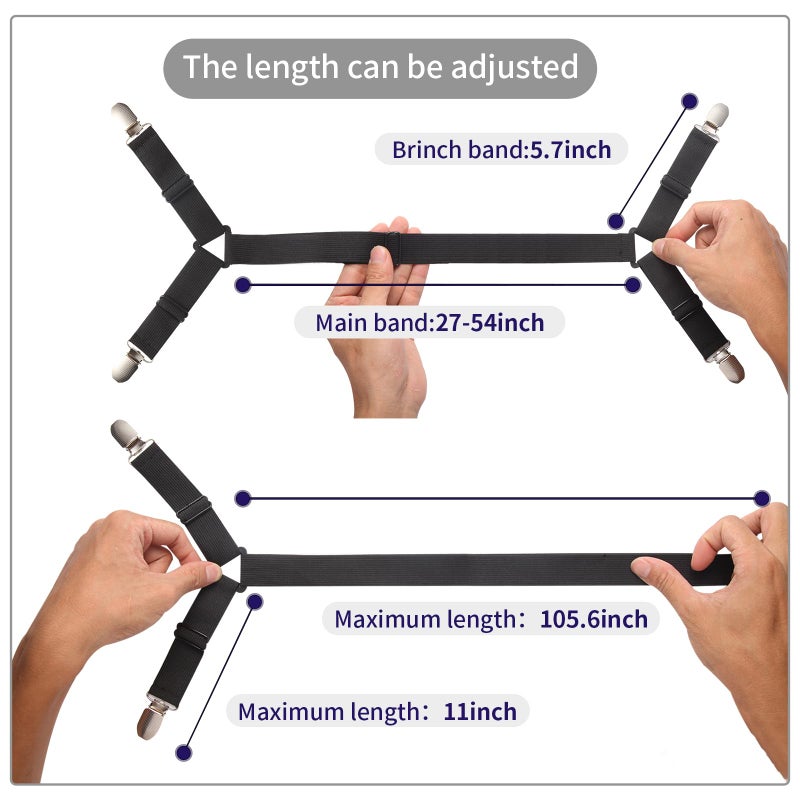 Luyena Bed Sheet Straps,3 PCS Secure and Sheet Holder Straps for Full Size Beds,Adjustable Crisscross Fitted Sheet Clips,Black - Image 5