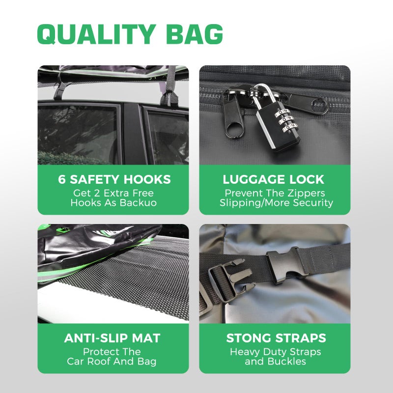 Kingfun Rooftop Cargo Carrier â€“ Waterproof 21 Cubic Feet Car Roof Bag Fit All Vehicles with/Without Roof Rack, Includes Anti-Slip Mat, 8 Reinforced Straps & 6 Door Hooks, Lashing Straps, Luggage Locks - Image 5