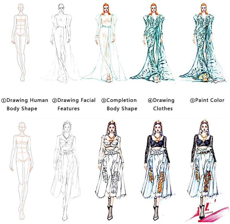 EXTCCT Fashion Drawing Template Ruler Set, Woman Sewing Humanoid Patterns Design, Clothing Measuring French Curve Rulers A4 Pattern Paper Draft Drawings - Image 5