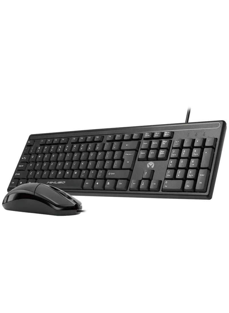 Mikuso Wired USB Keyboard + Mouse Combo – Full‑Size 104‑Key, Plug & Play, Comfortable Ergonomic, Office & Home PC, Easy to Use, Durable, Value Set - Image 1