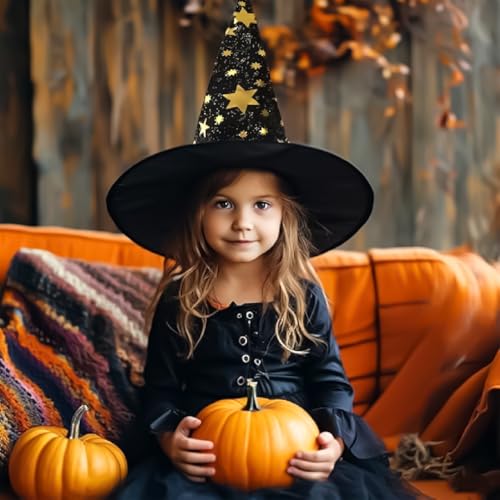 Wanna Party Halloween Witch Hat for Women Wizard Hat with Gold Star Cosplay Costume Accessory for Party - Image 2