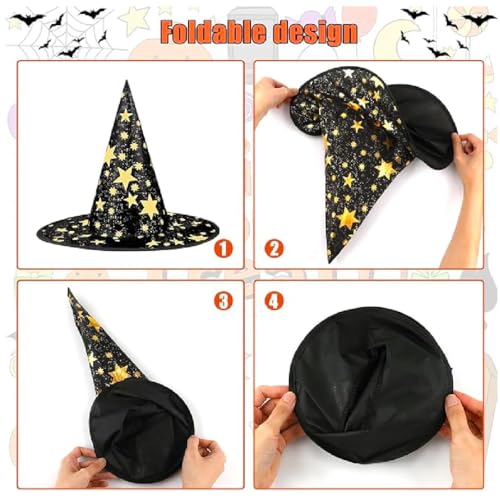 Wanna Party Halloween Witch Hat for Women Wizard Hat with Gold Star Cosplay Costume Accessory for Party - Image 3