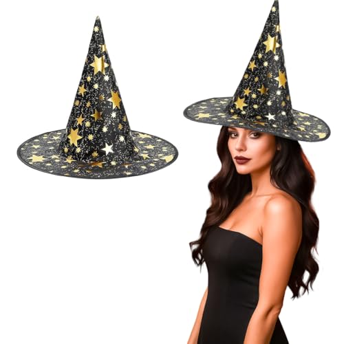 Wanna Party Halloween Witch Hat for Women Wizard Hat with Gold Star Cosplay Costume Accessory for Party - Image 1