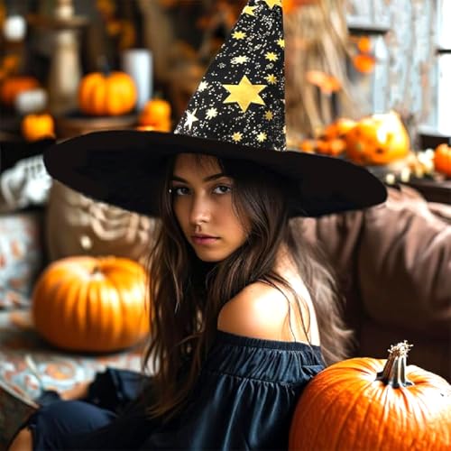 Wanna Party Halloween Witch Hat for Women Wizard Hat with Gold Star Cosplay Costume Accessory for Party - Image 4