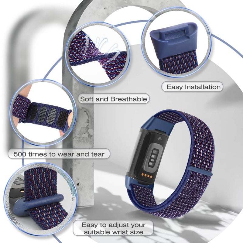 AVOD Sport Loop Nylon Watch Bands Compatible with Fitbit Charge 6/Charge 5 for Women Men, Adjustable Breathable Replacement Soft Nylon Loop Wristband for Fitbit Charge 6/Fitbit Charge 5 - Image 4